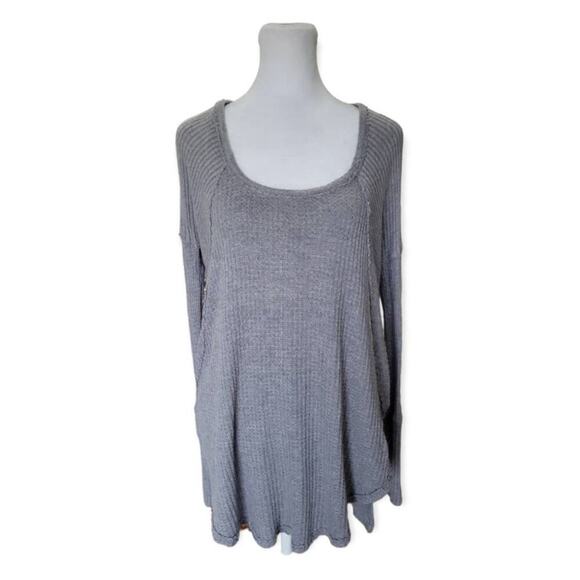Free People‎ Women's Oversized Waffle Knit Long Sleeve Thermal Top Small Grey - Picture 2 of 10